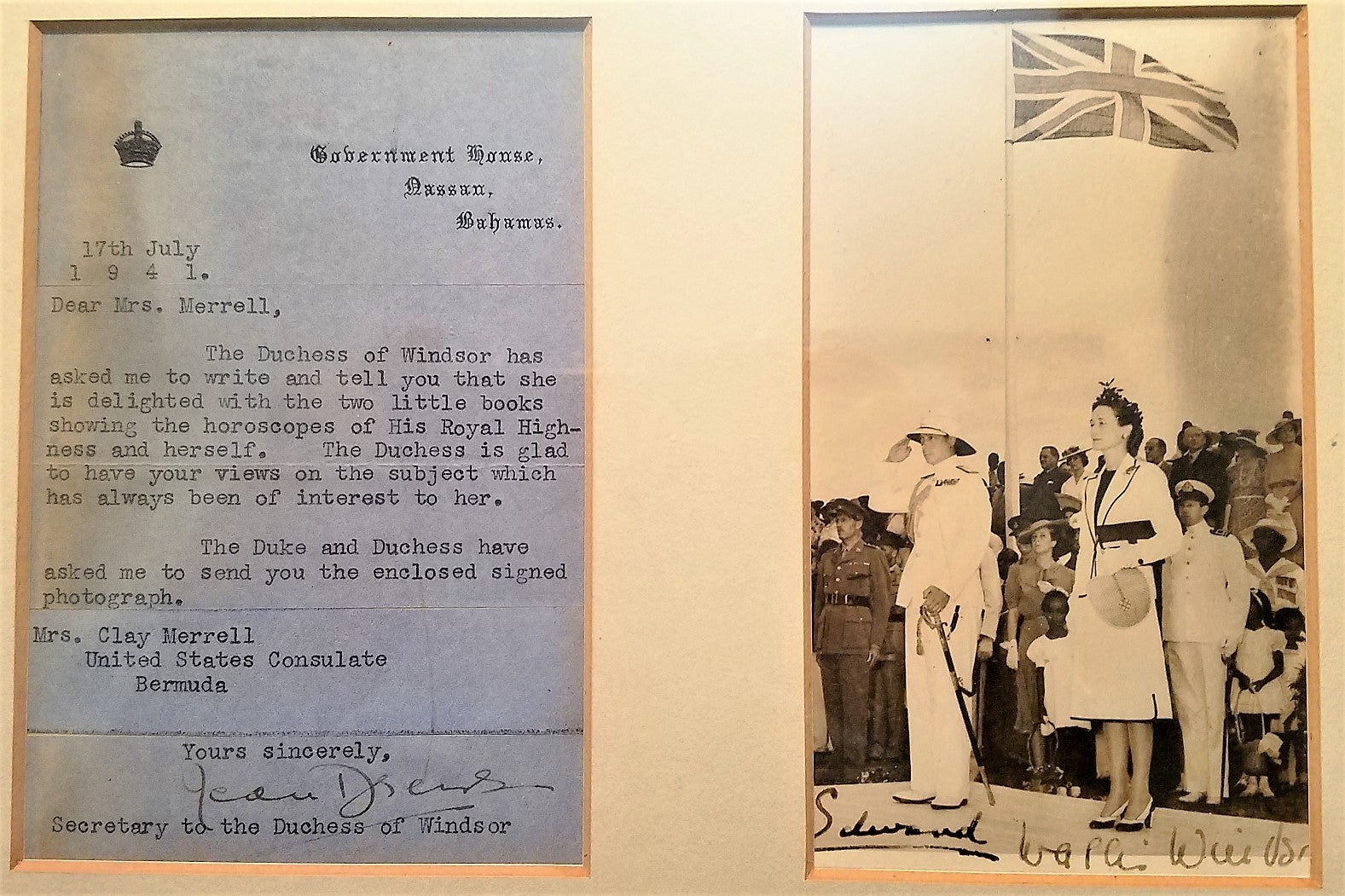 DUKE AND DUCHESS OF WINDSOR ORIGINAL PHOTO AND ASSOCATION LETTER