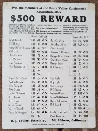 Item #0007023 REWARD We, the members of the Butte Valley Cattlemen's Association, Offer....
