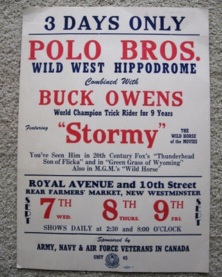 Item #1204016 3 DAYS ONLY POLO BROS. WILD WEST HIPPODROME Combined With BUCK OWENS World Champion...