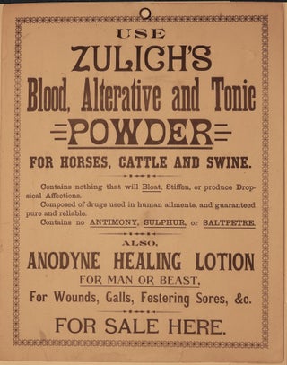 Item #2105100 USE ZULICH'S Blood, Alternative and Tonic POWDER FOR HORSES, CATTLE AND SWINE. Zulicks