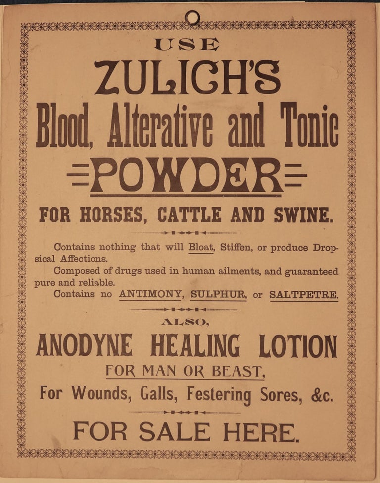 Item #2105100 USE ZULICH'S Blood, Alternative and Tonic POWDER FOR HORSES, CATTLE AND SWINE. Zulicks.