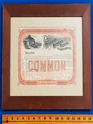 Item #2210036 MISSOURI, KANSAS AND TEXAS 1905 STOCK CERTIFICATE. Kansas Missouri, Texas RR