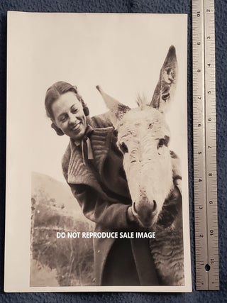 Item #2507011 LARGE GLOSSY SEPIA PHOTO OF WOMAN WITH BURRO / DONKEY. Donkey or Burro