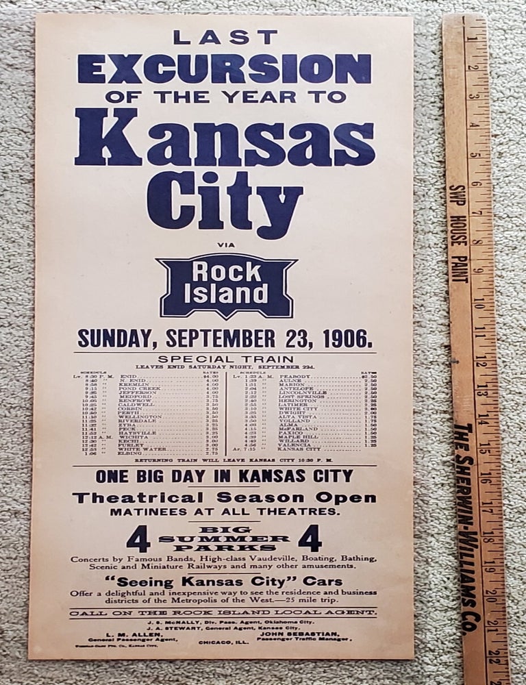 Item #2602039 LAST EXCURSION OF THE YEAR TO KANSAS CITY VIA ROCK ISLAND. Rock Island Railroad.