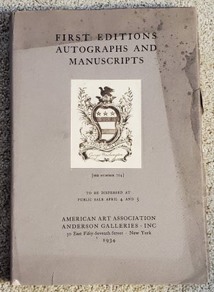 Item #5023029 FIRST EDITIONS AUTOGRAPHS AND MANUSCRIPTS. American Art Association, Inc Anderson...